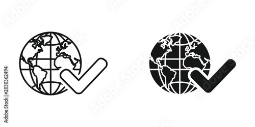 Global approval checkmark icon with thumbs up hand gesture