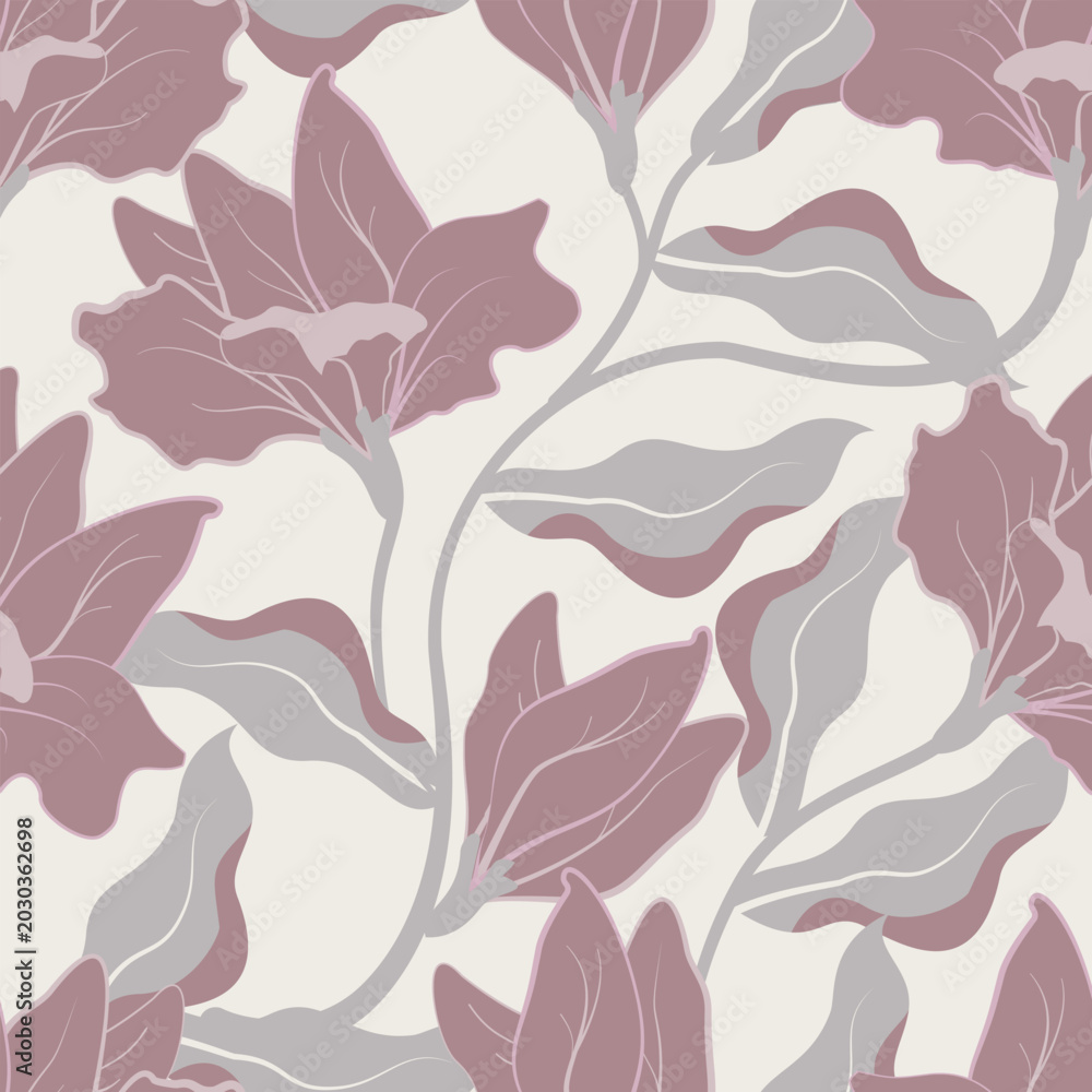 Fototapeta premium Seamless trendy floral fabric print with stylized geometric blossoms floral pattern, perfectly suited for spring and autumn dresses, shirts, and lifestyle accessories,