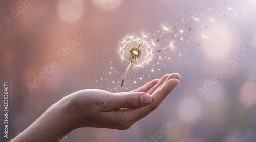 Soft light dances above an open hand