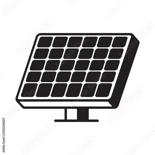 solar panel illustration black and white isolated on white background