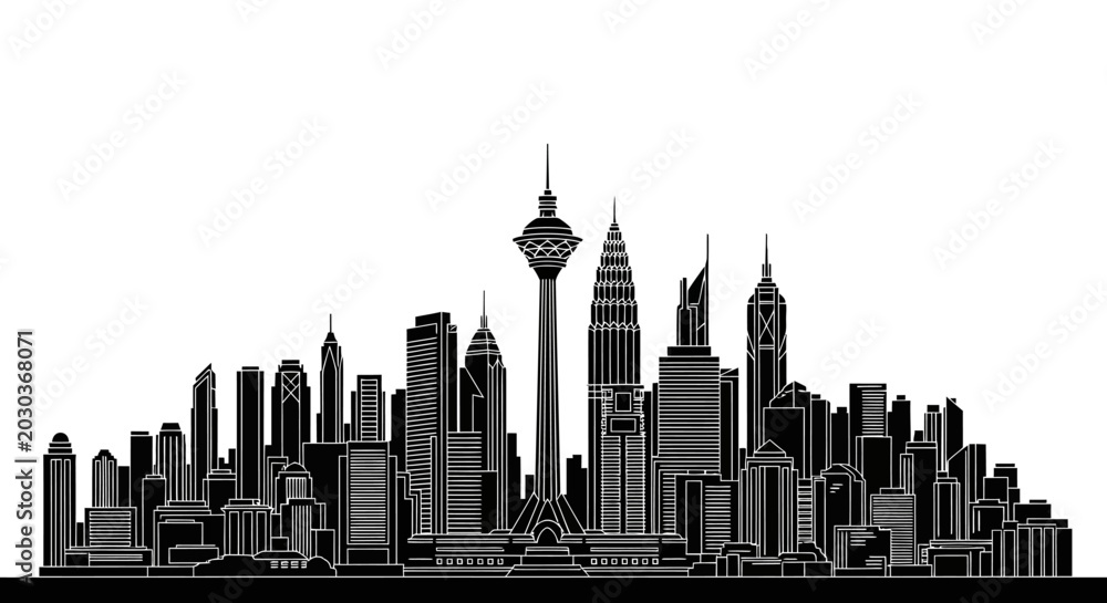 Obraz premium Tehran City Skyline Silhouette with Milad Tower Icon