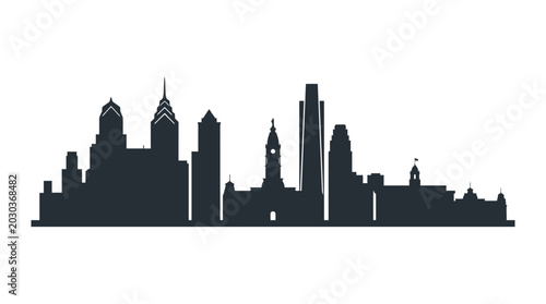 Philadelphia Skyline Silhouette Bold Urban Landscape Black and White Vector Illustration