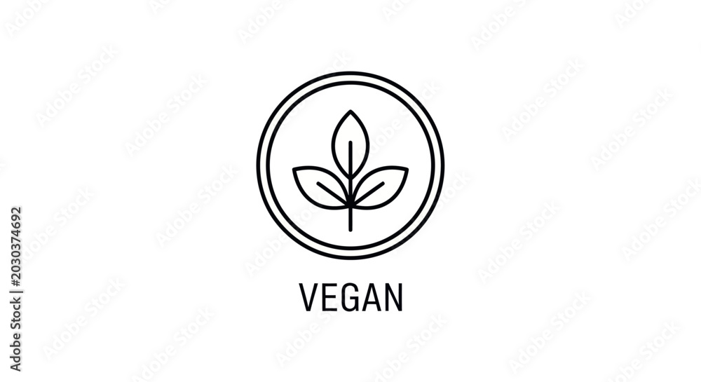 Fototapeta premium Vegan Symbol with Leaf Icon in Circle, Isolated on White Background