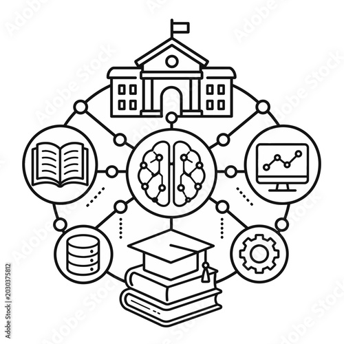 Conceptual illustration of artificial intelligence and machine learning in education and research settings