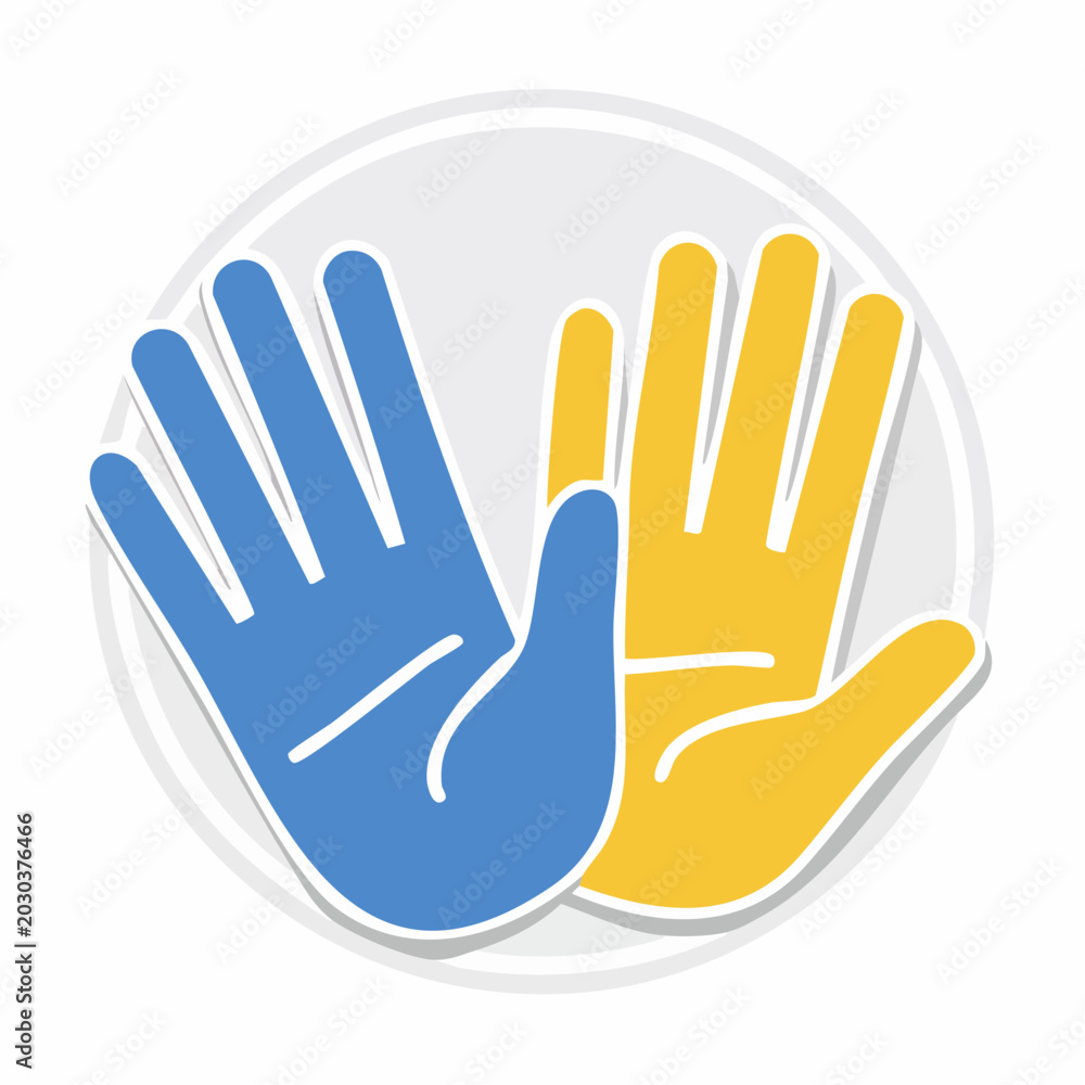 Fototapeta premium Two Hands in Blue and Yellow Colors