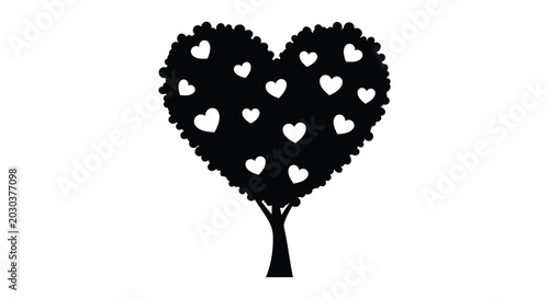 Принти на полотні Heart shaped tree composed of smaller hearts black silhouette