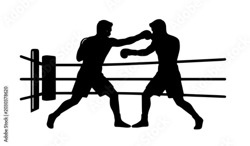 Bilde på lerret Heavyweight Boxing Competition Vector Illustration with Male Athletes in Action