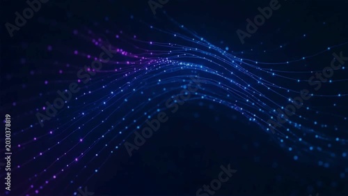 Abstract Futuristic Glowing Data Wave loop Big data light speed flow. Abstract digital data stream of quantum computing. Cyberspace trail waves. Modern tech . Cyber Big Data Flow Particles Digital 