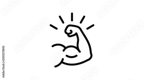 Simple black line art illustration of a muscular arm showing strength in this minimalist digital image
