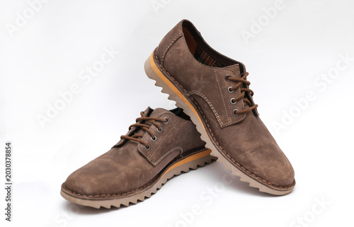 Nubuck leather shoes on white background