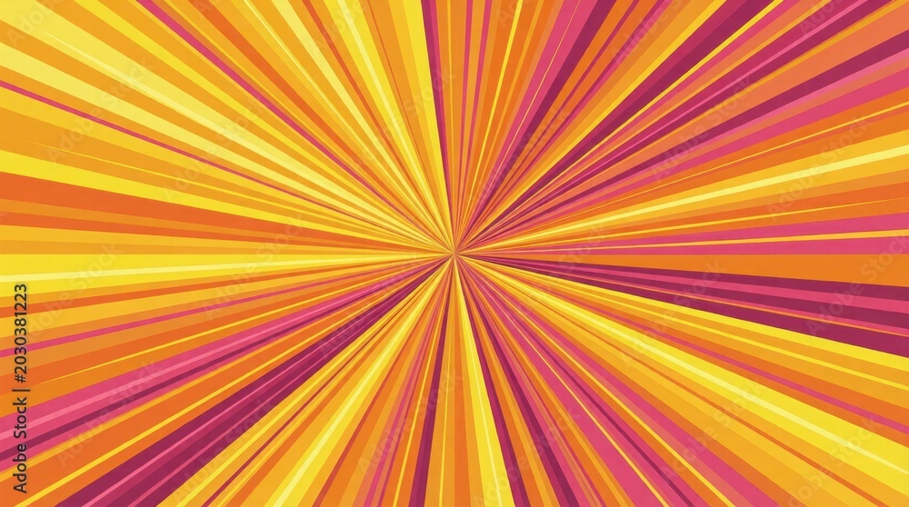 Fototapeta premium Converging radial sunburst rays in yellow orange pink palette