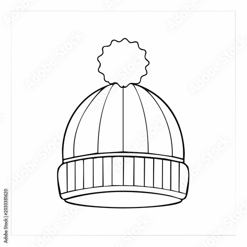 Black and white illustration of a pom pom beanie