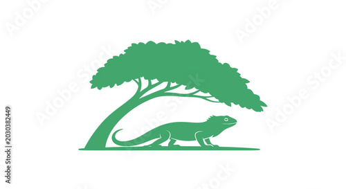Fotografija Green lizard under tree silhouette logo.