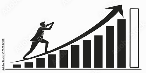 Foto Businessman pushing a rising financial bar chart graph with businessman financia