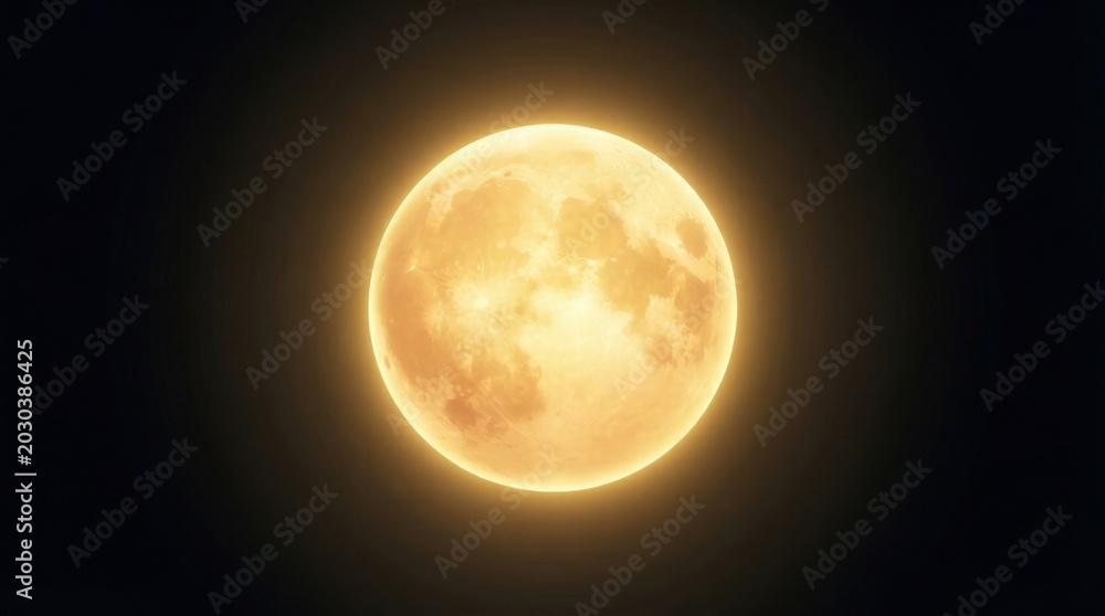 Fototapeta premium Full moon glowing softly in dark night sky background