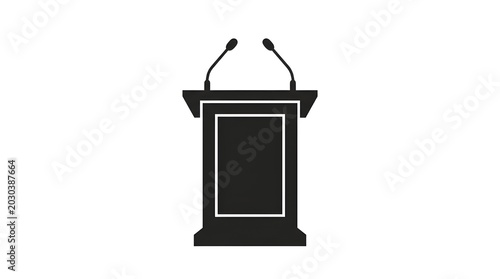 Empty Wooden Podium with Microphones on White Background Minimalist Setup