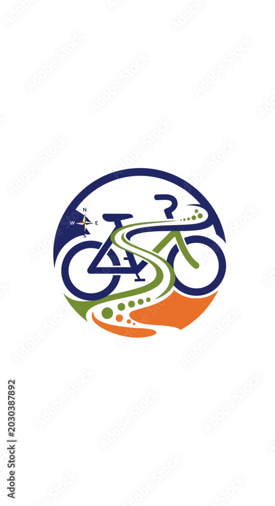 Fototapeta premium Bicycle Route Icon with Winding Path and Landscape Elements