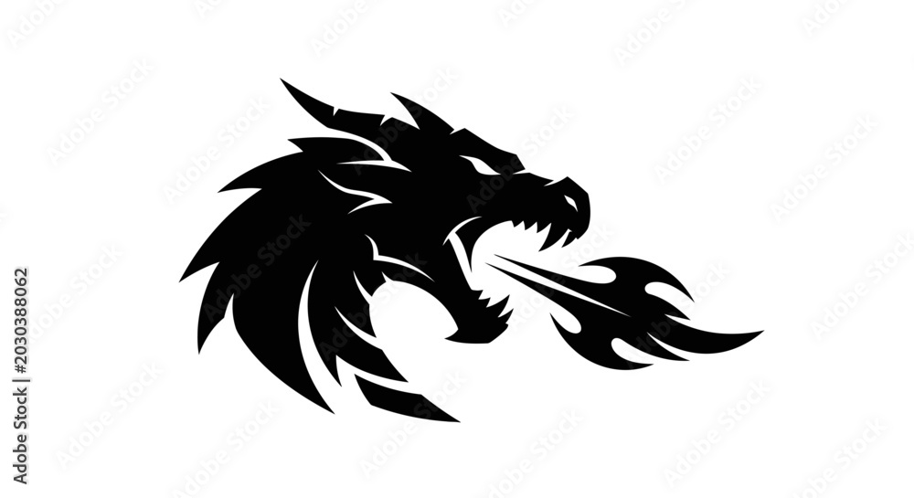 Fototapeta premium Black Dragon Head Silhouette Graphic.