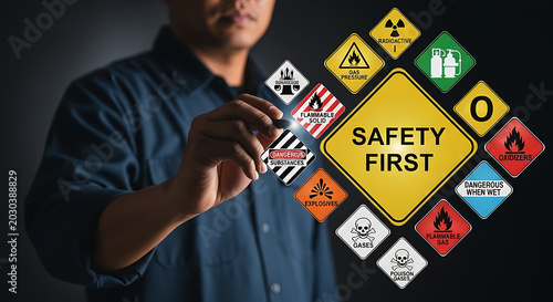 Industrial Hazard Safety First Warning Signs Workplace Protection Concept