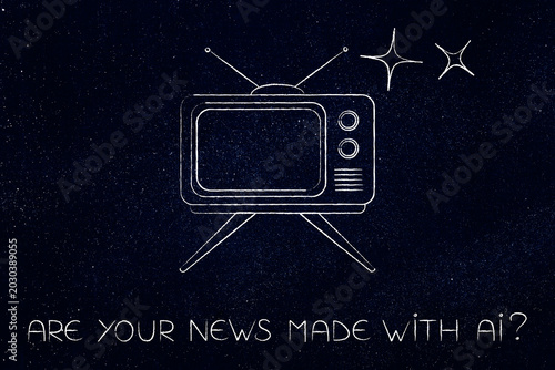 artificial intelligence in news media, vintage tv set with text Are your news made with AI