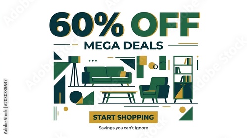 Modern Furniture Mega Sale Advertisement Graphic Design.