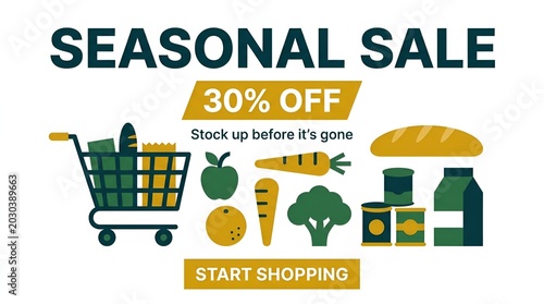 Colorful Seasonal Grocery Sale Advertisement Design.