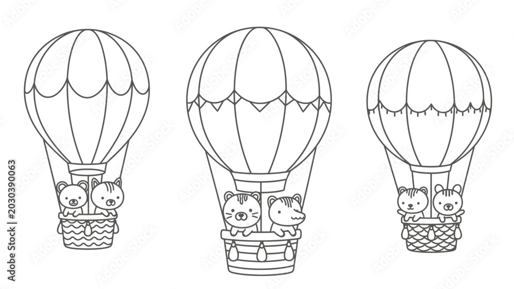 Fototapeta premium Cats in hot air balloons.