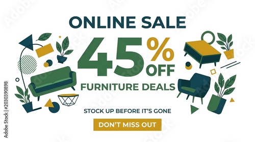 Colorful Online Furniture Sale Advertisement Banner Design.