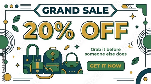 Colorful Grand Sale Advertisement With Handbags Display.