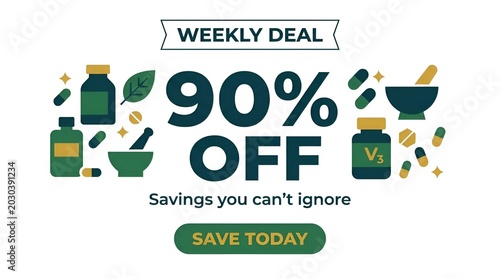 Colorful weekly deal advertisement for health supplements discount.