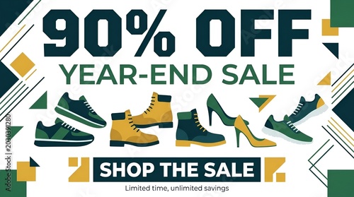 Colorful Year End Sale Shoe Advertisement Design.