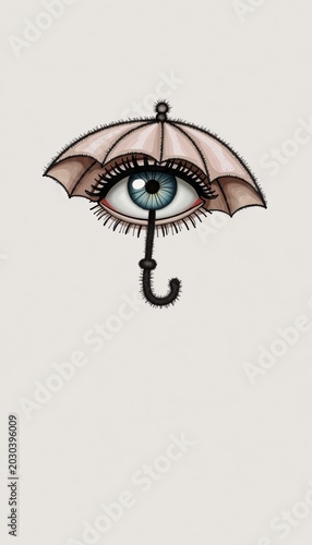 Surreal Eye Umbrella Artwork with Monochrome Detail and Whimsical Design