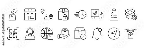 Delivery icon set. Courier symbol, package symboldelivery order symbol with line style and transparent background. Vector illustration.