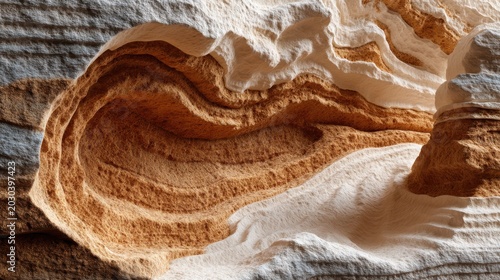 Limestone floor texture with flowing sandstone layers in cream ochre brown tones, natural erosion patterns, detailed geological striations, macro stone surface with authentic mineral variations