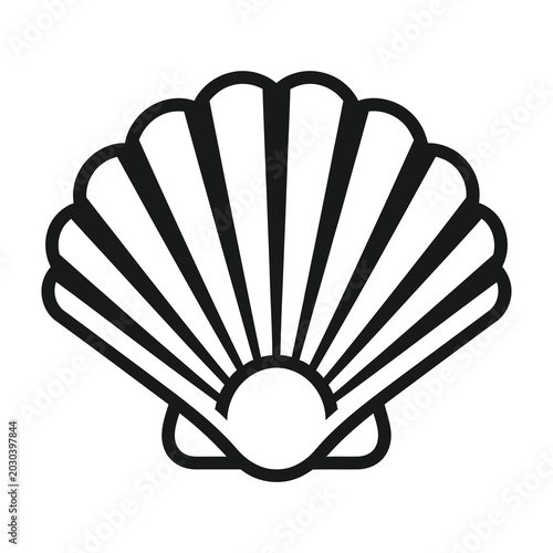 Schilderij op canvas Black and white scallop shell icon