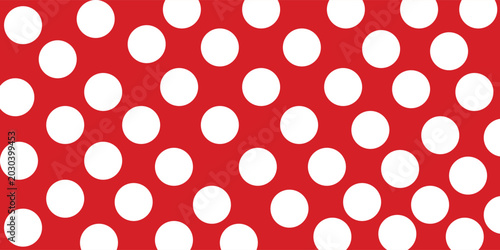 Classic red and white polka dot seamless pattern background.