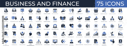Bild auf Leinwand Professional solid business and finance icon set