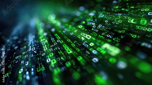 Abstract Digital Matrix with Flowing Green Binary Code Representing Technology and Data Transmission in a Futuristic Environment