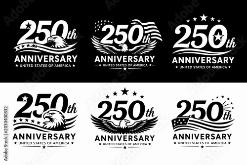 Monochrome 250th anniversary for the usa featuring eagles and flags