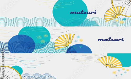 japanese matsuri pattern with fans and waves decorative vector illustration
