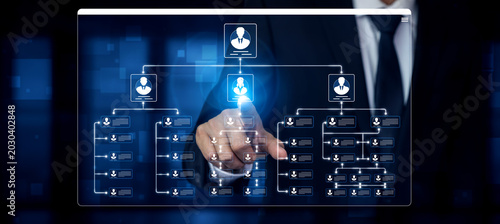 Quadro su tela Businessman interacting with digital network diagram on futuristic interface dis