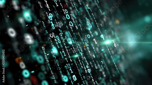Abstract Digital Matrix with Glowing Binary Code, Futuristic Technology Background, Cybersecurity Concept, Data Visualization and Innovation in Computing