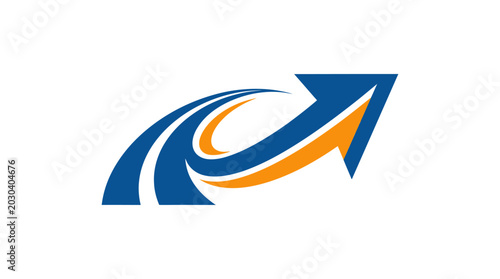 Blue and orange arrow logo symbol.