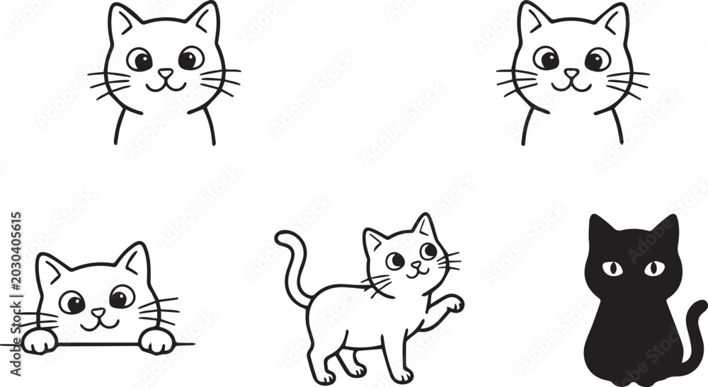Obraz premium Cute cat cartoon character collection featuring playful kitten faces and adorable pet vector illustration set