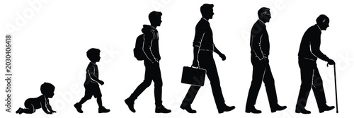 Silhouette illustration of human life stages from baby to old age
