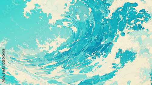  美しい海と空のアニメ水彩画風イラスト　AI生成画像
