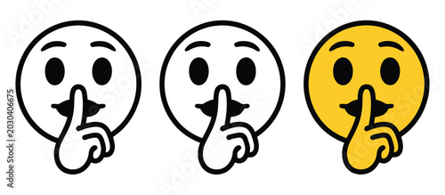 Canvastavla Shush Emoji Vector Graphic Illustration Set, Quiet Face Emojis and Keep Secret Symbols in Editable Flat Style for Communication Graphics, Mobile Applications and Digital Interfaces