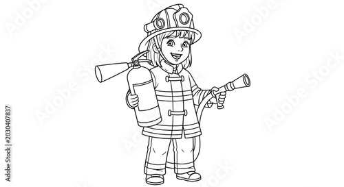Foto Firefighter girl, cartoon character, vector illustration, emergency responder, f