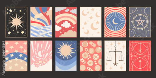 Bild auf Leinwand tarot card set colorful vintage style illustration