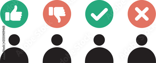 Tableau sur toile People Avatar Approval Denial Symbol Silhouette User Thumb Up Down Check X Mark